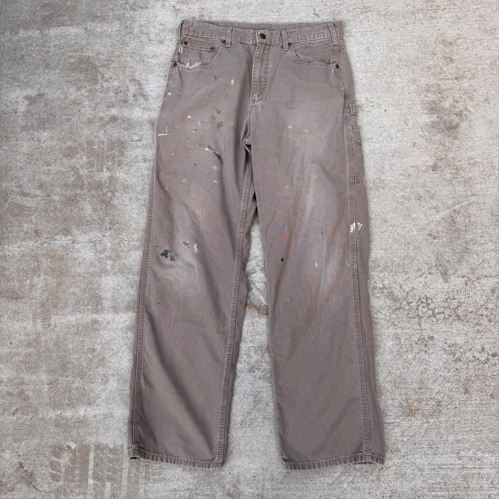 Carhartt B159 MUS Loose Fit Canvas Carpenter Pants Mens 34x34 Brown Distressed